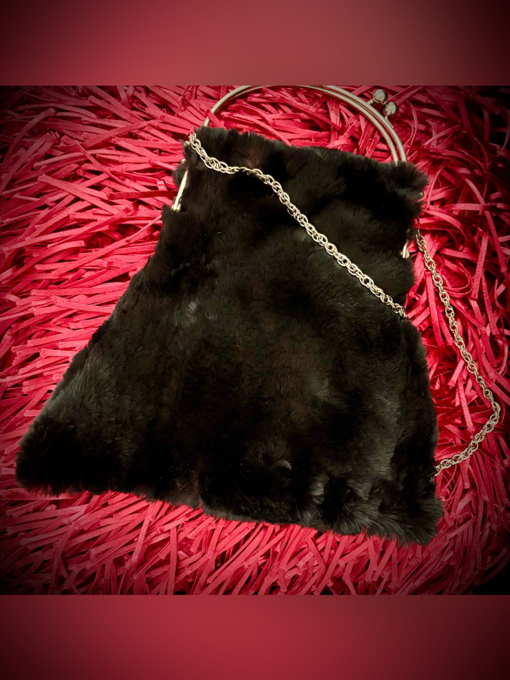 One of a kind black mink fur chain shoulder bag made by Kathryn Banks
